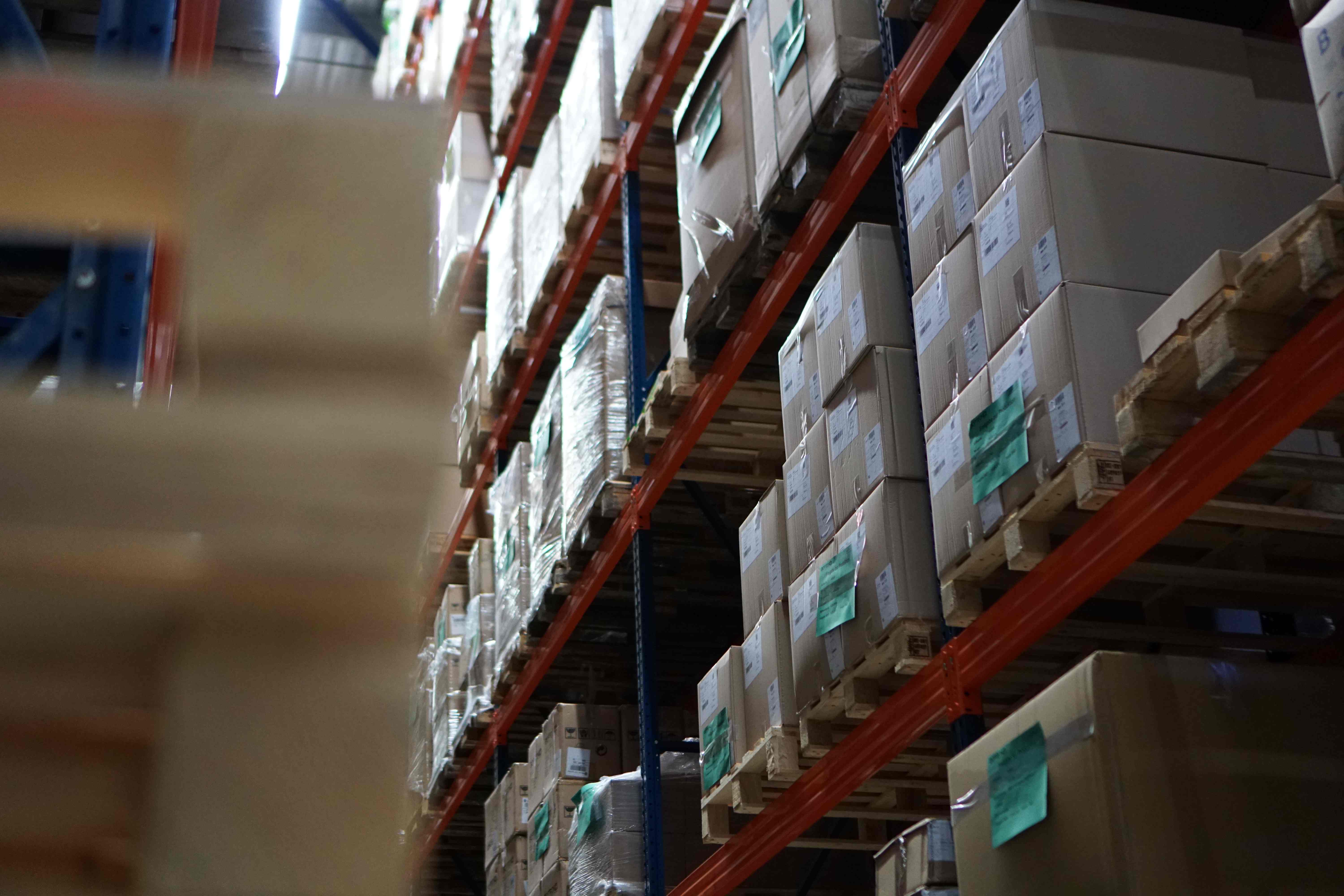 Pallets stored in the warehouse